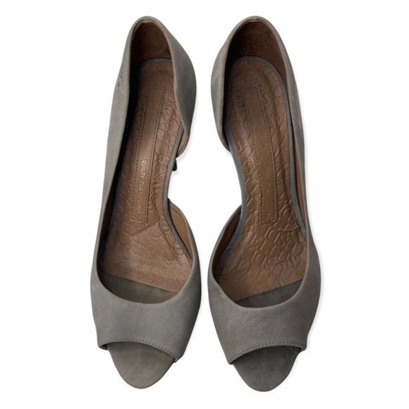 ELLUS Gray Suede Leather Peep Toe Stilleto D'Orsay Heels Size 8 Brown Heel a32 - Picture 2 of 8